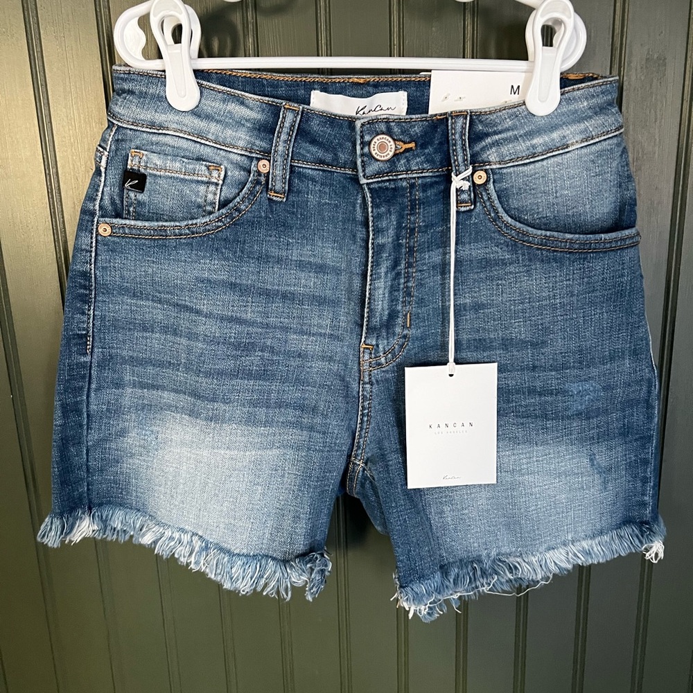 Kancan Blue Denim Frayed Hem Shorts